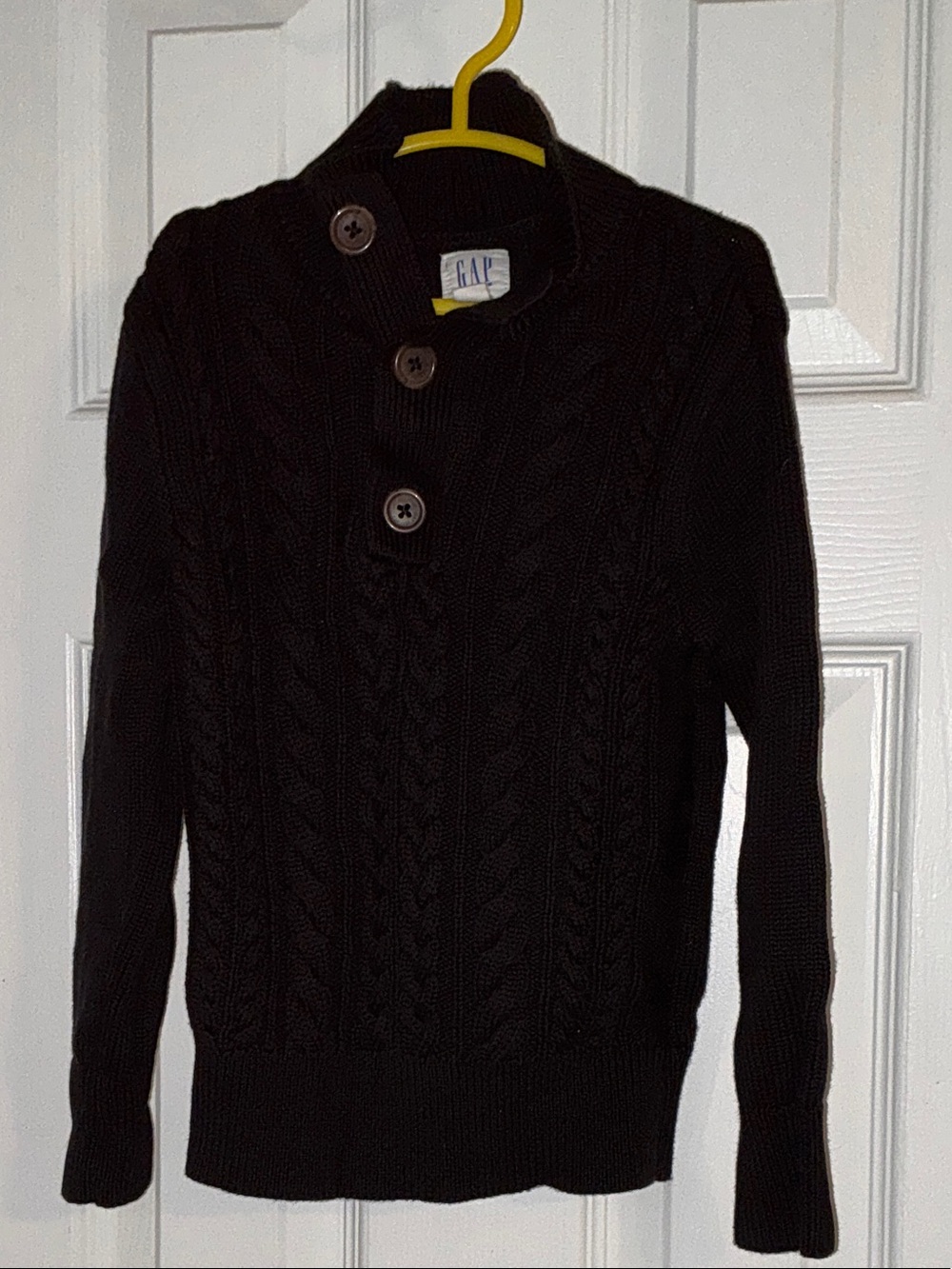 GAP Men’s Black Cable-Knit Shawl Collar Sweater with Buttons